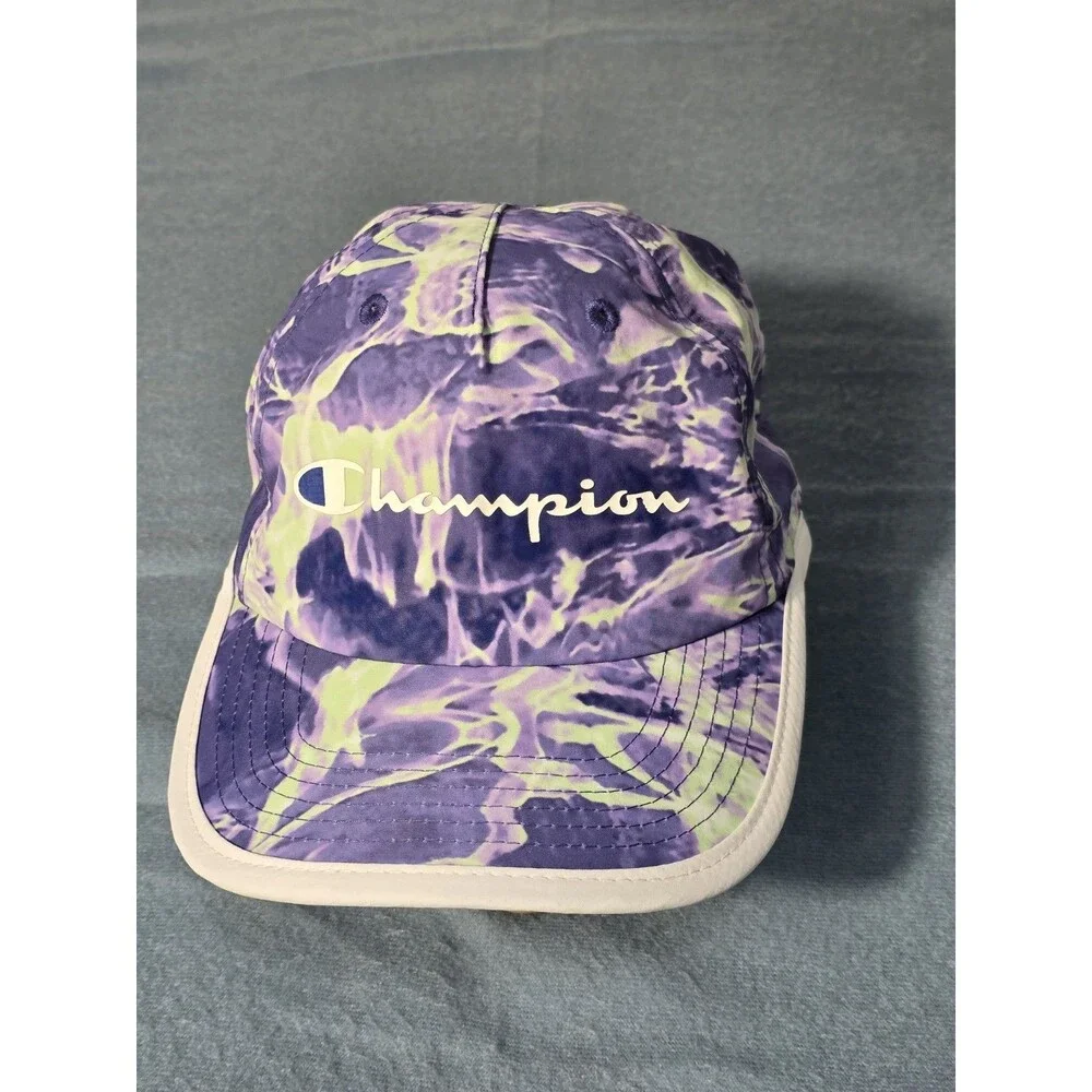 Champion Purple Green Tie Dye Baseball Hat Cap Adjustable Strap Sports